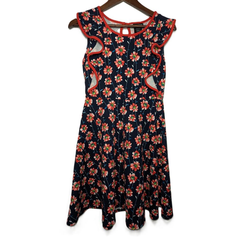 Paper Doll Girls Fit & Flare Sleeveless Floral Dress Navy / Red Size 14